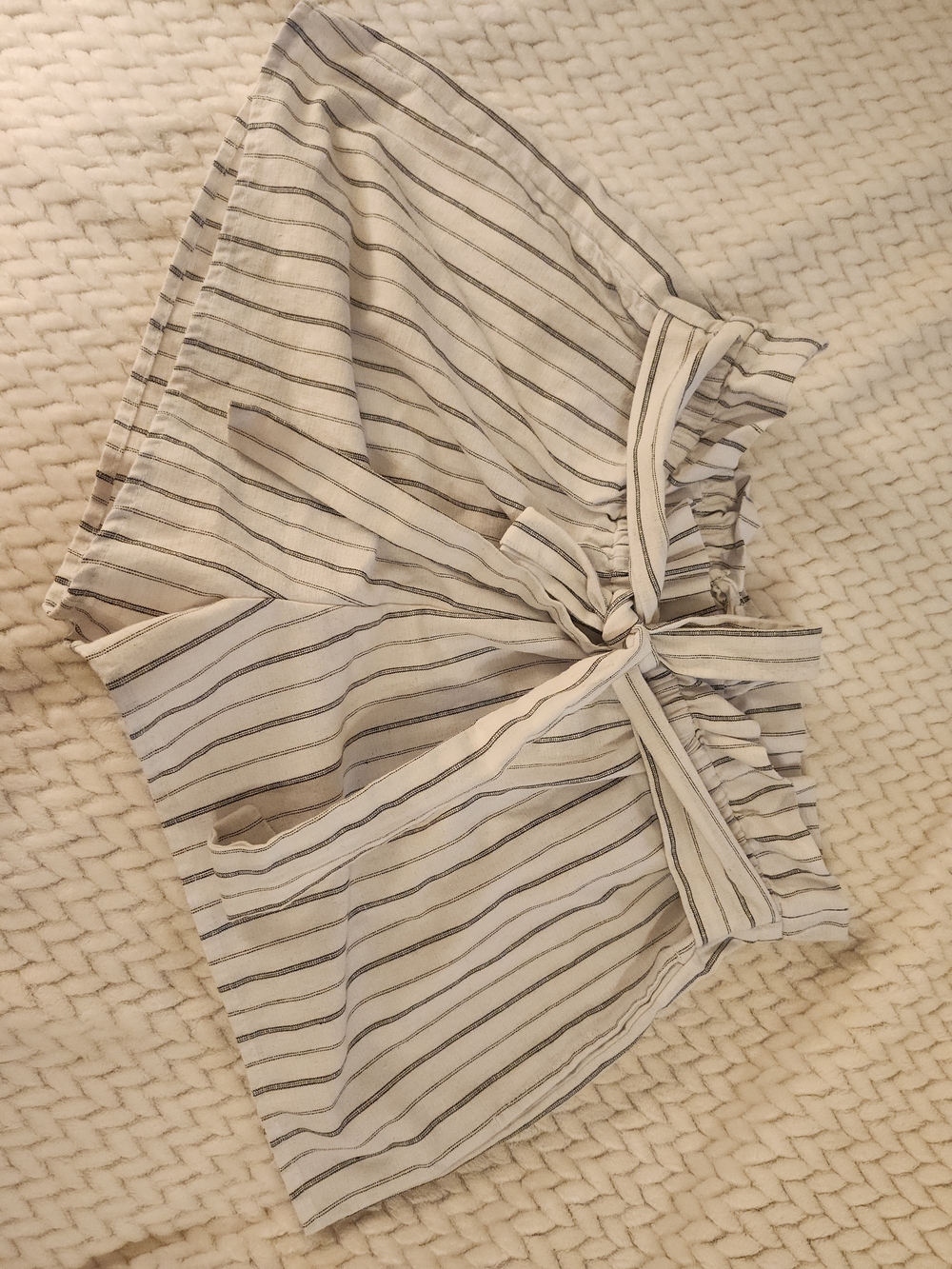 Love Tree Cream and Black Striped Shorts with Tie Waist